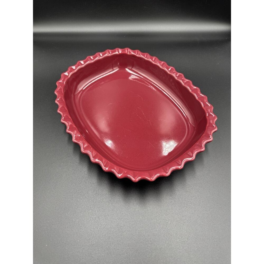 Rare Vintage Chantal Maroon Scalloped Oval Baking Dish 11×9 – Glazed Stoneware